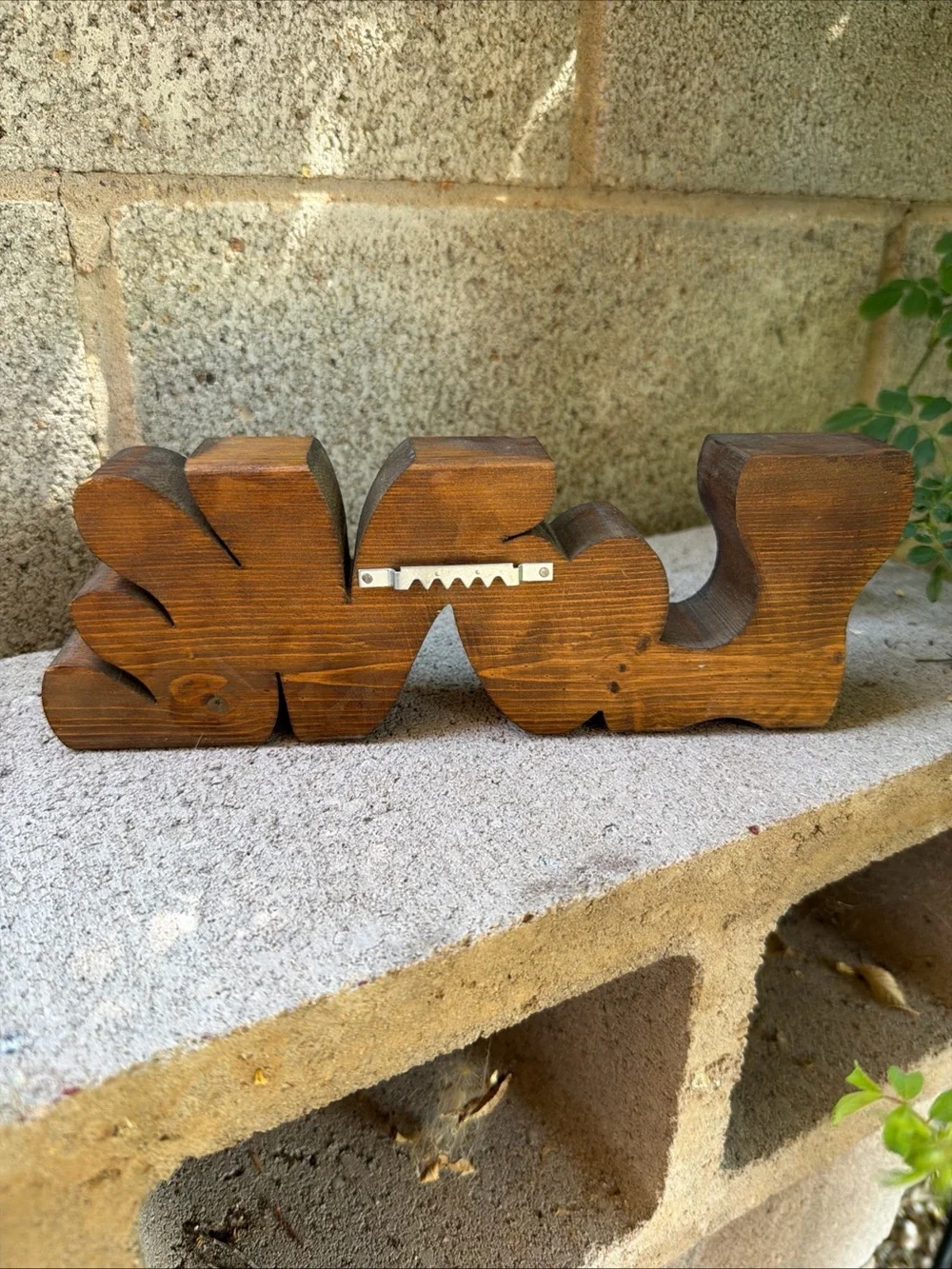 Vintage 70’s Wooden 'Love' Decorative Sign in Brown with Yellow White Accents